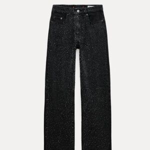 STRAIGHT CUT MID RISE RHINESTONE JEANS ZW COLLECTION ZARA